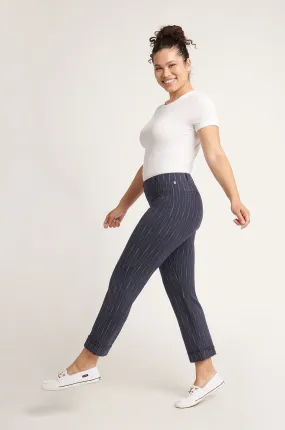 Crop | Cosmo Lite Dress Pant Yoga Pants (Navy Ombre Pinstripe)