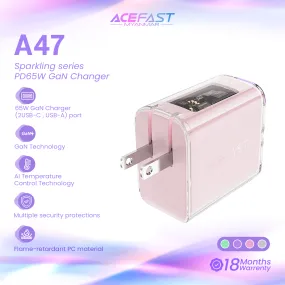 ACEFAST A47 SPARKLING SERIES PD65W GAN (2*USB-C USB-A) CHARGER - CHERRY BLOSSOM