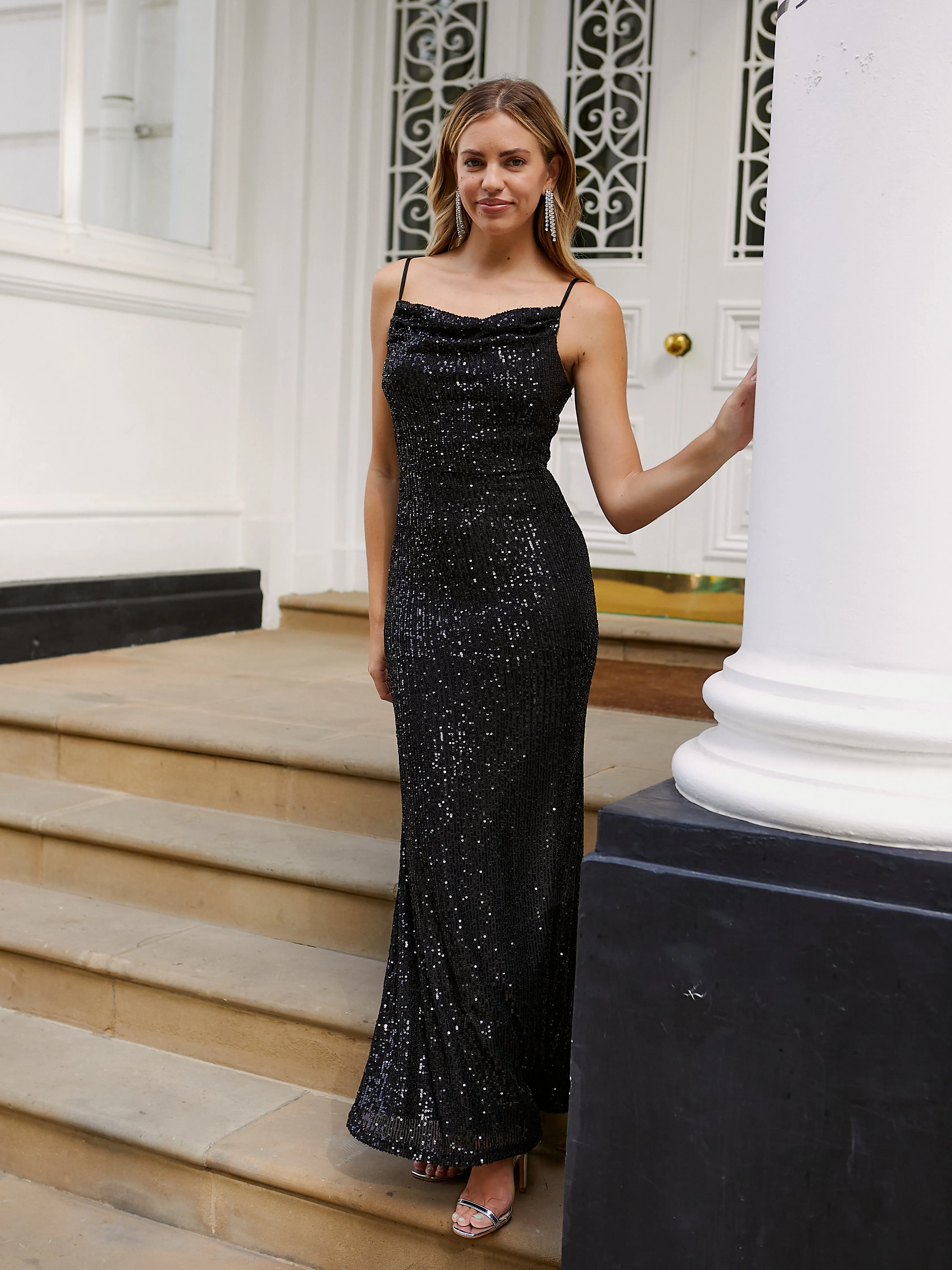 Anastasia Slip Maxi Dress / Black Sequin