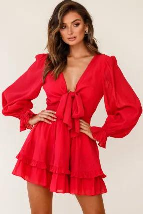 Anthea Bow-Tie Front Layered Frill Dress Red