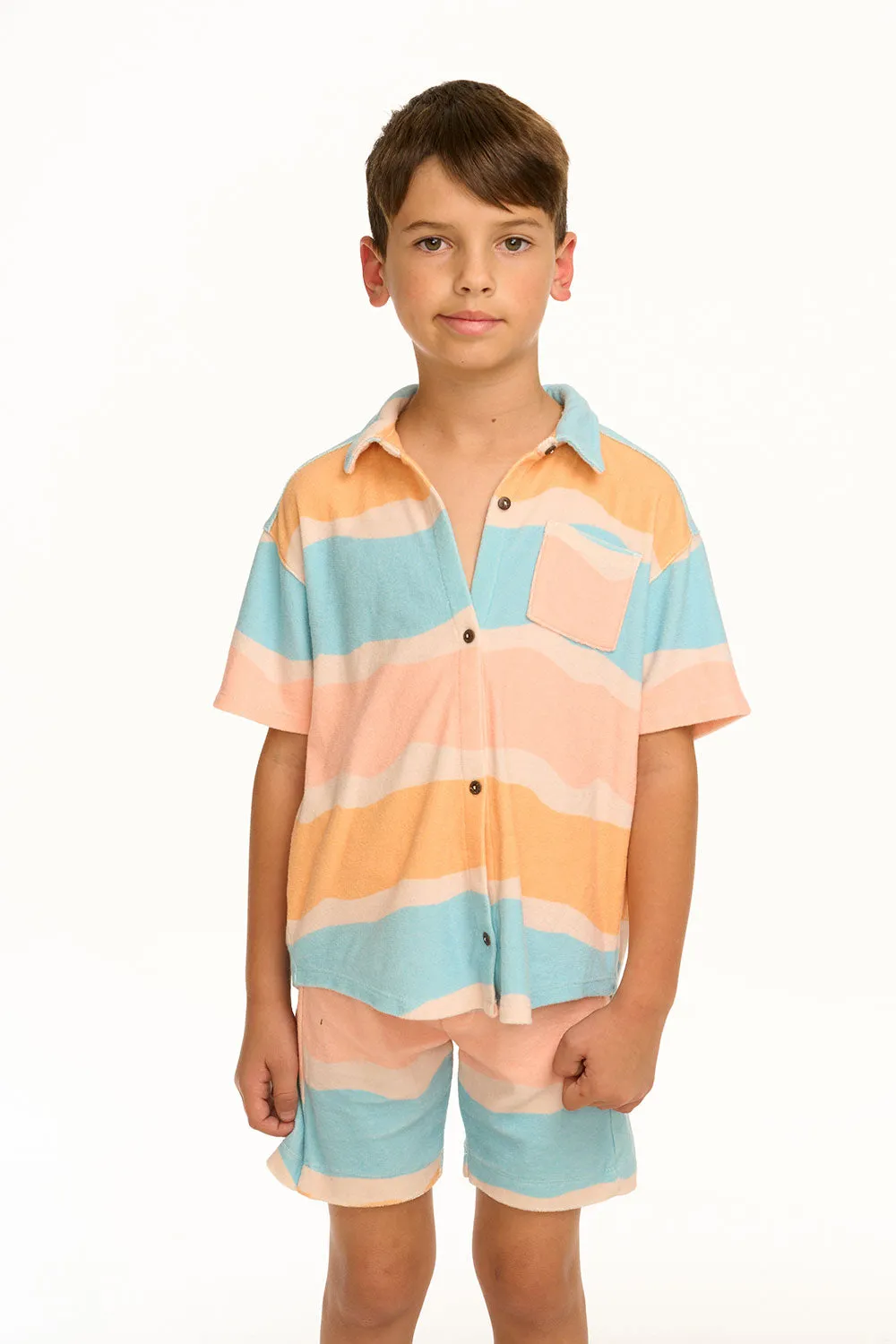 Boy's Wavy Stripe Collared Button Down Shirt