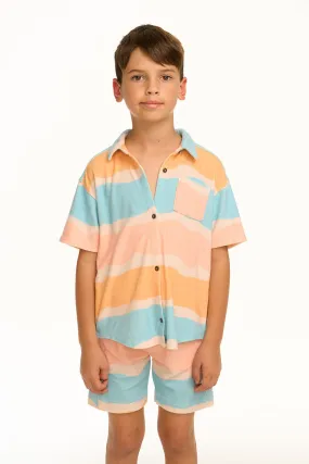 Boy's Wavy Stripe Collared Button Down Shirt