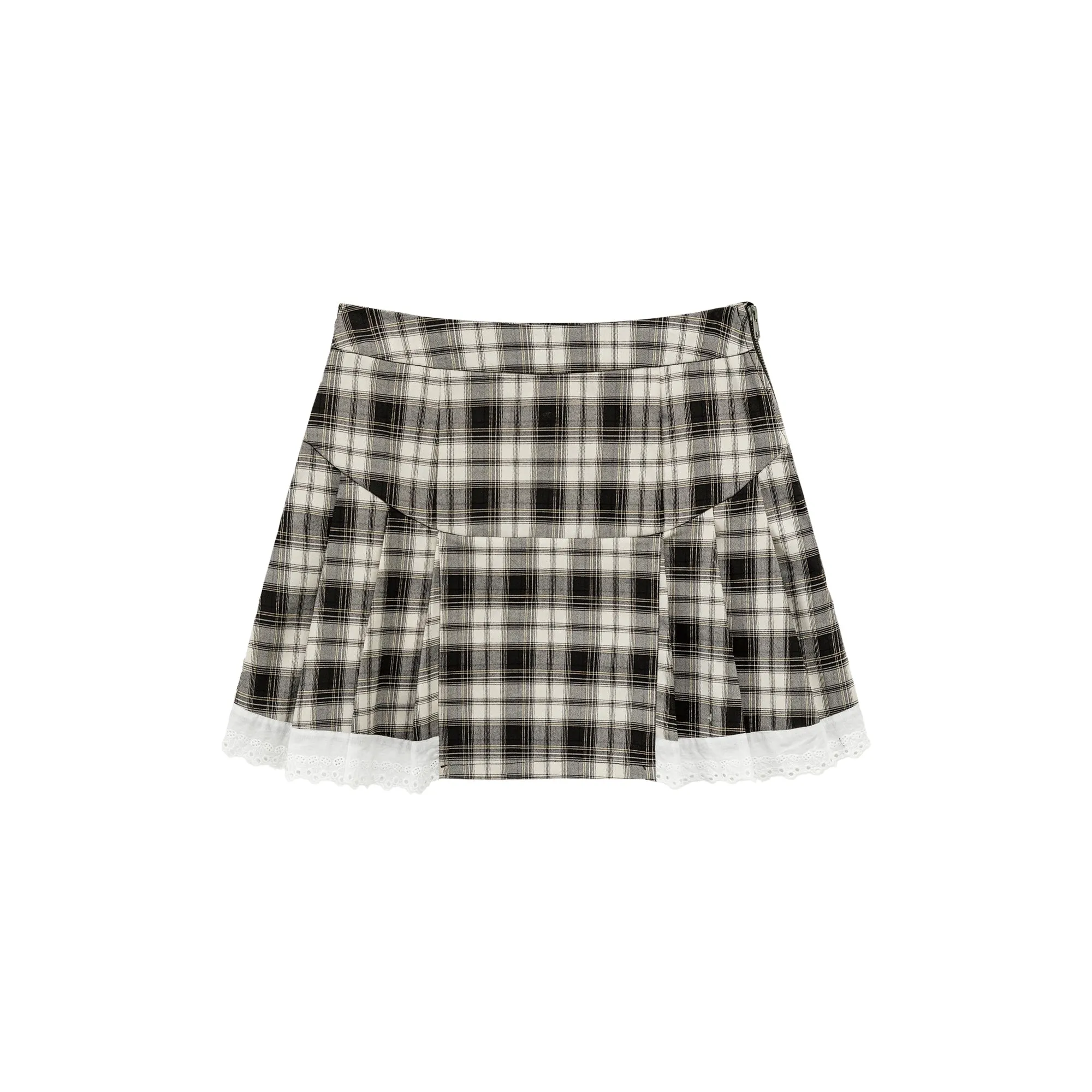 Checked Lace Hem Mini Skirt