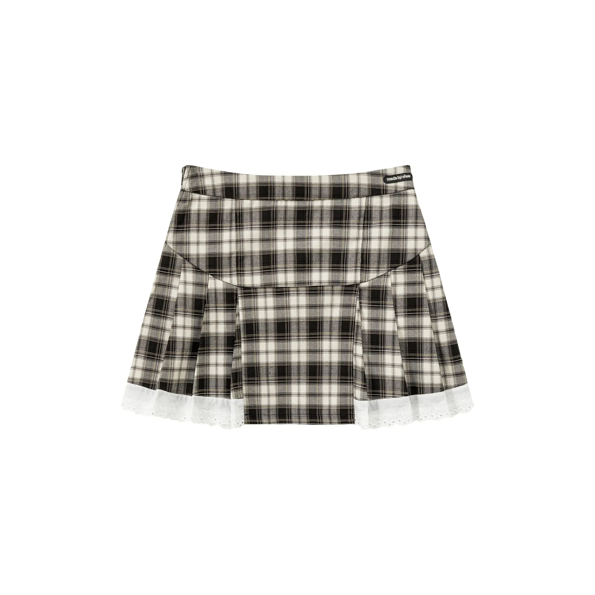 Checked Lace Hem Mini Skirt