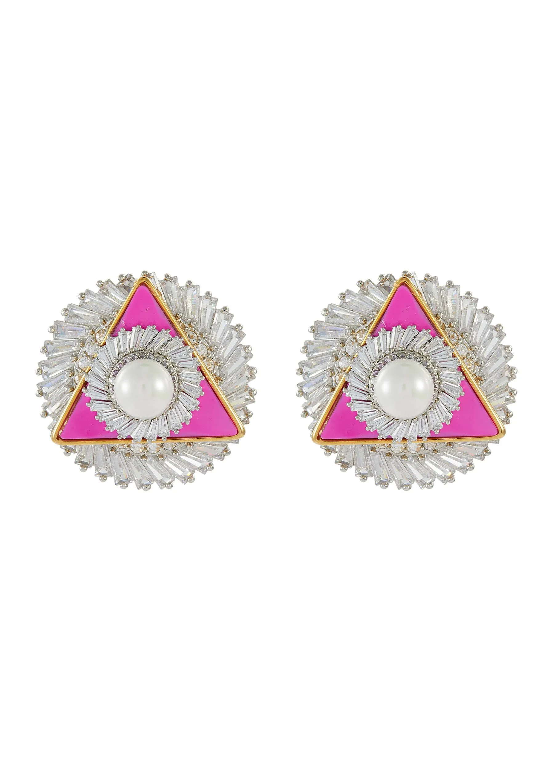 CRYSTAL PEARL LAYERED ROUND STUD EARRINGS