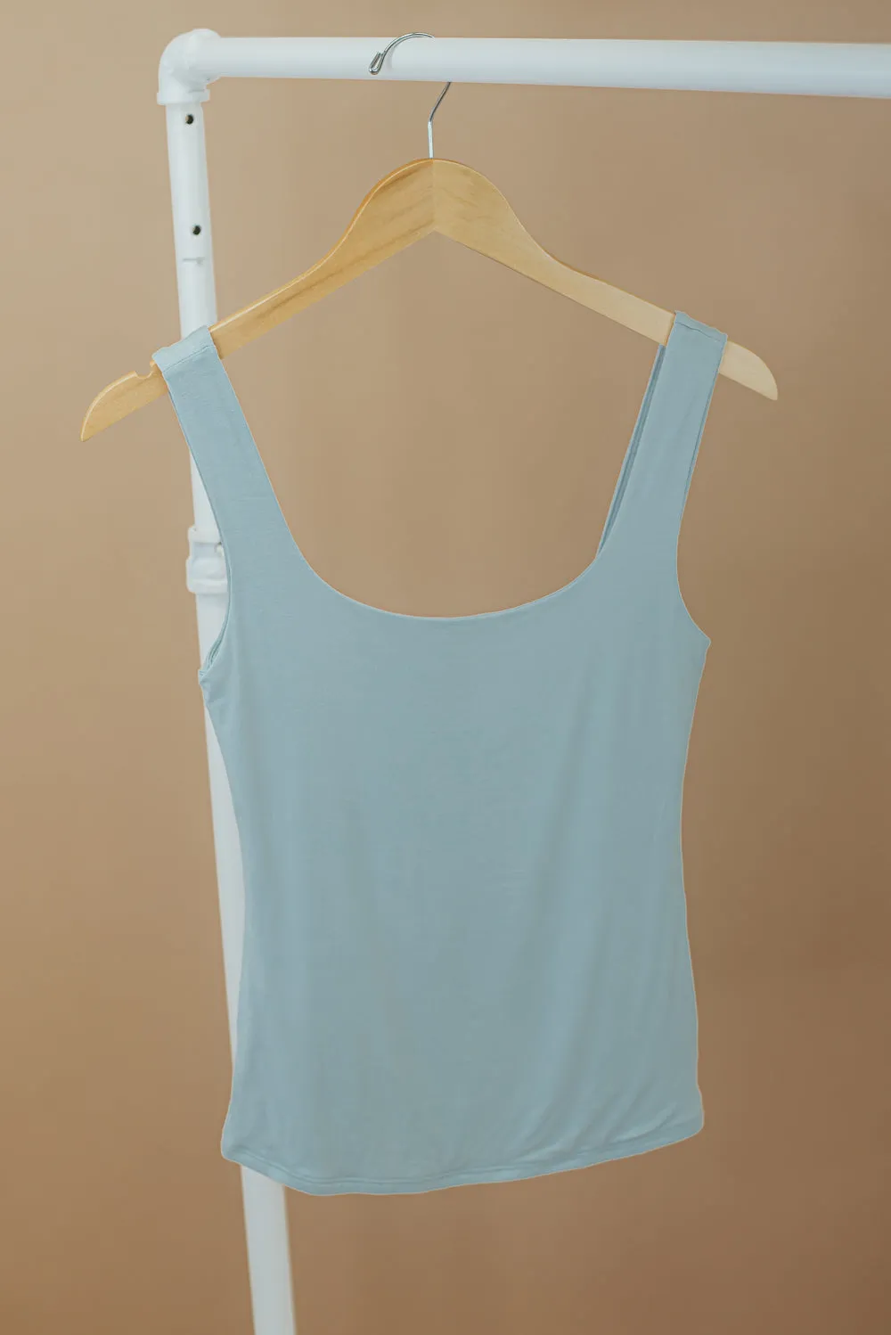 Double Layered Reg Length Tank, Dusty Sage