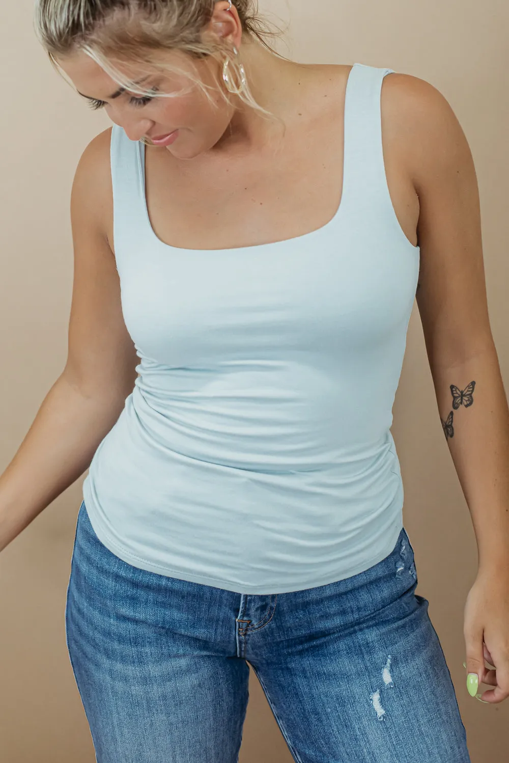 Double Layered Reg Length Tank, Dusty Sage