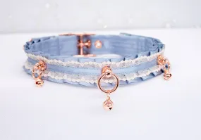 French Blue and Cream Rose Gold Luxury Pet Play Collar