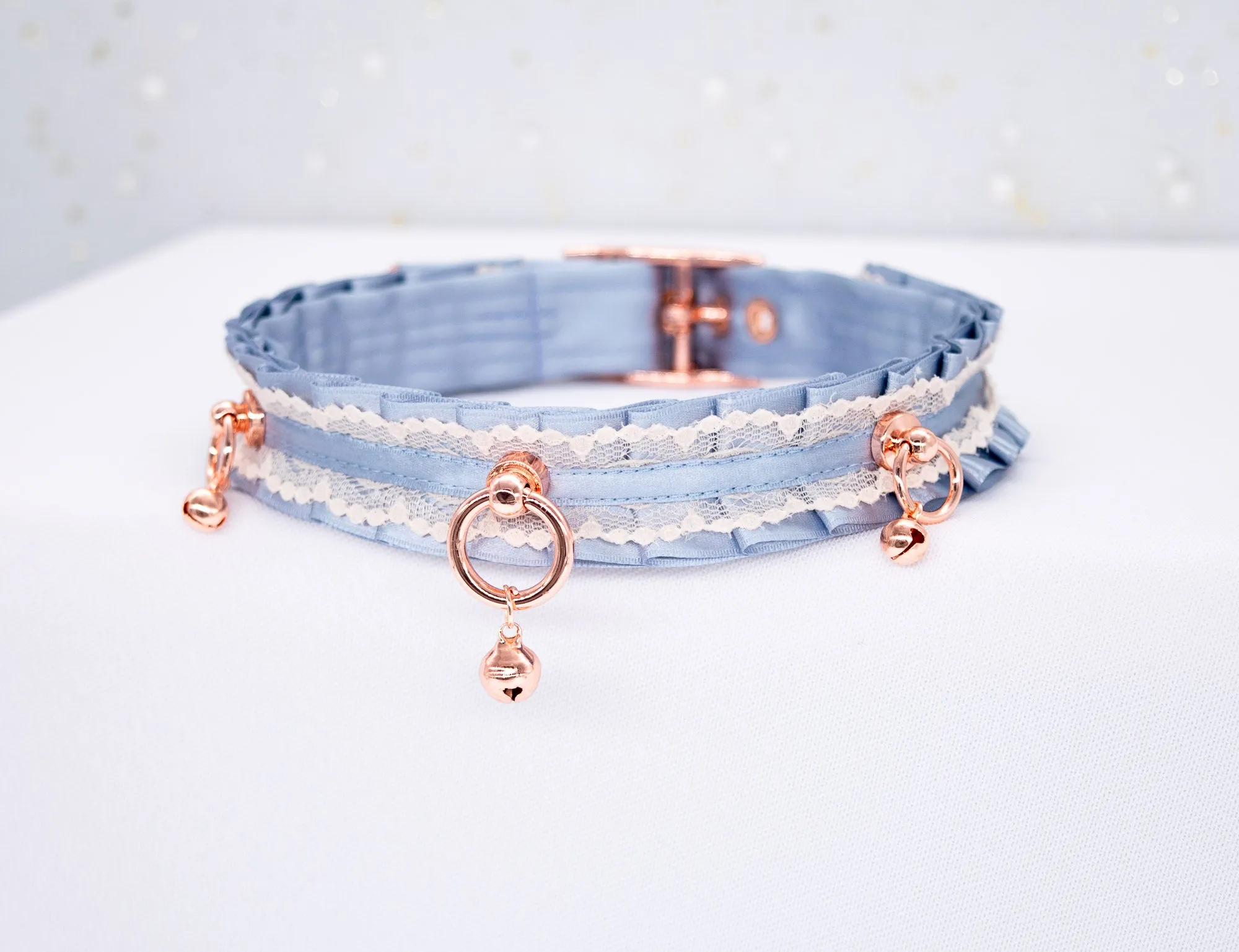 French Blue and Cream Rose Gold Luxury Pet Play Collar