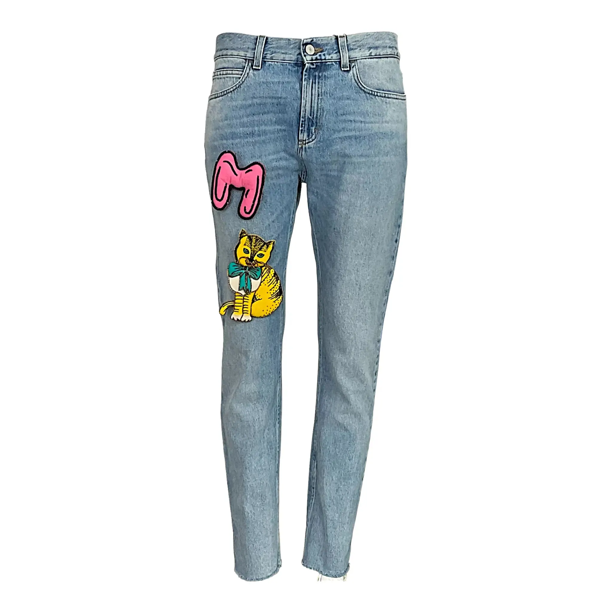 Gucci Raw Cut Jeans with Crystal Brooch