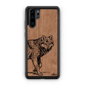 Huawei P40, P30 Pro, P30 Lite Wooden Case - Wolf Design | Cherry Wood | Lightweight, Hand Crafted, Carved Phone Case