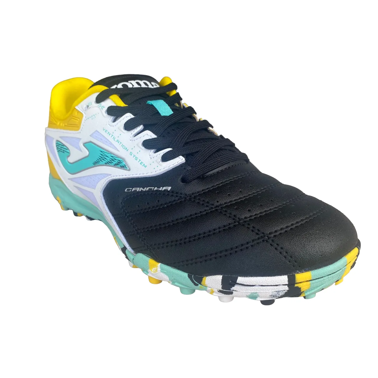 Joma Men's synthetic grass soccer shoe Cancha 2301 black-white-turquoise