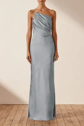 LUXE ASYMMETRICAL GATHERED MAXI DRESS - AZURE