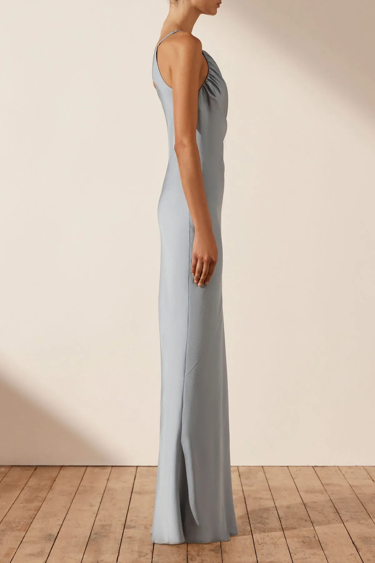 LUXE ASYMMETRICAL GATHERED MAXI DRESS - AZURE