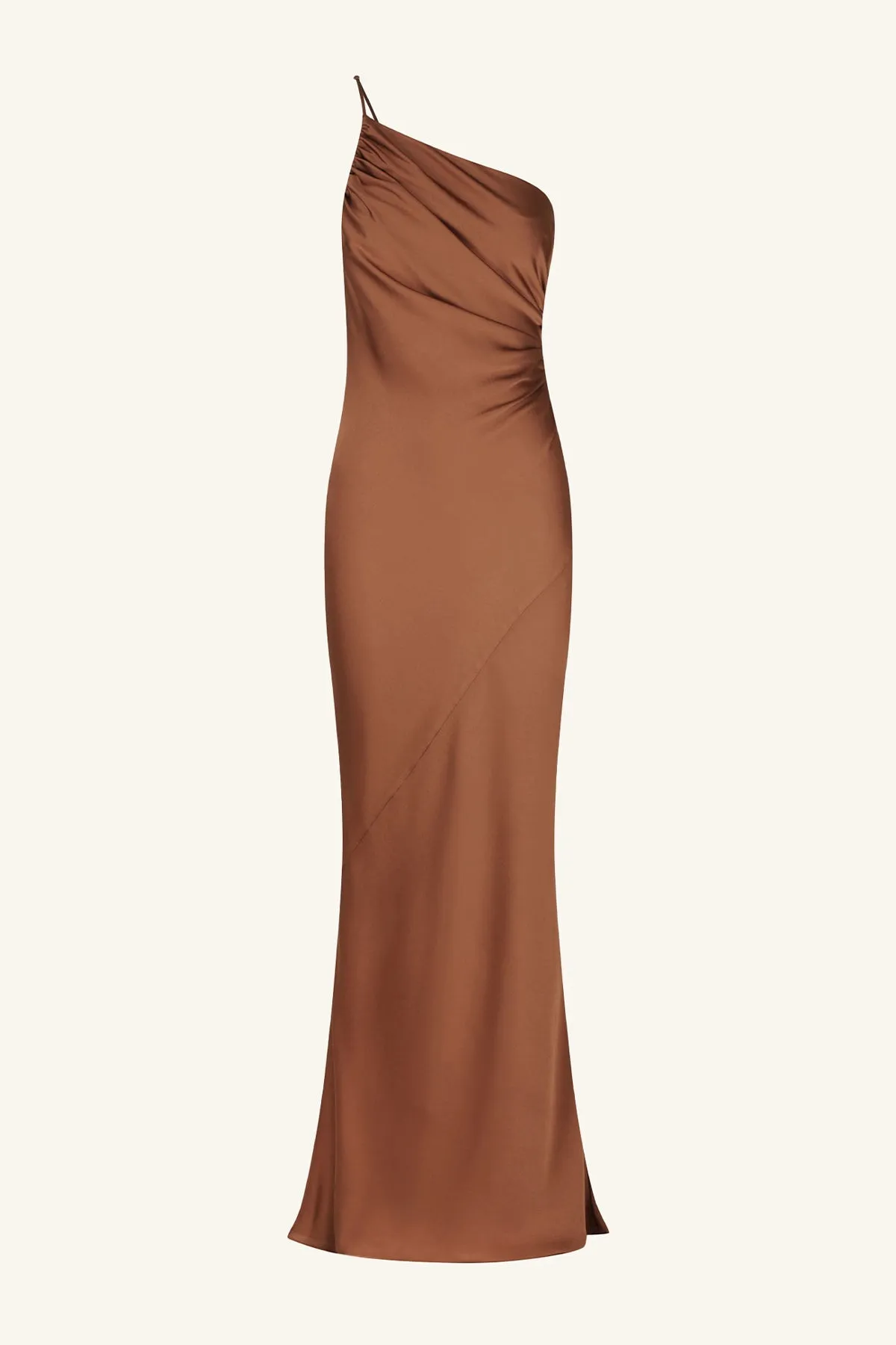 LUXE ASYMMETRICAL GATHERED MAXI DRESS - MOCHA