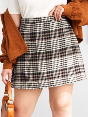 Midsize High Waist Plaid Skirt with Back Zipper