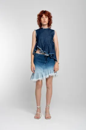 OMBRE DENIM BLUE FRILL MINI SKIRT