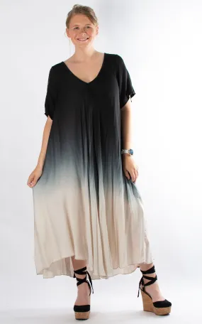 Ombre Dress | Short Sleeve | Black & Beige