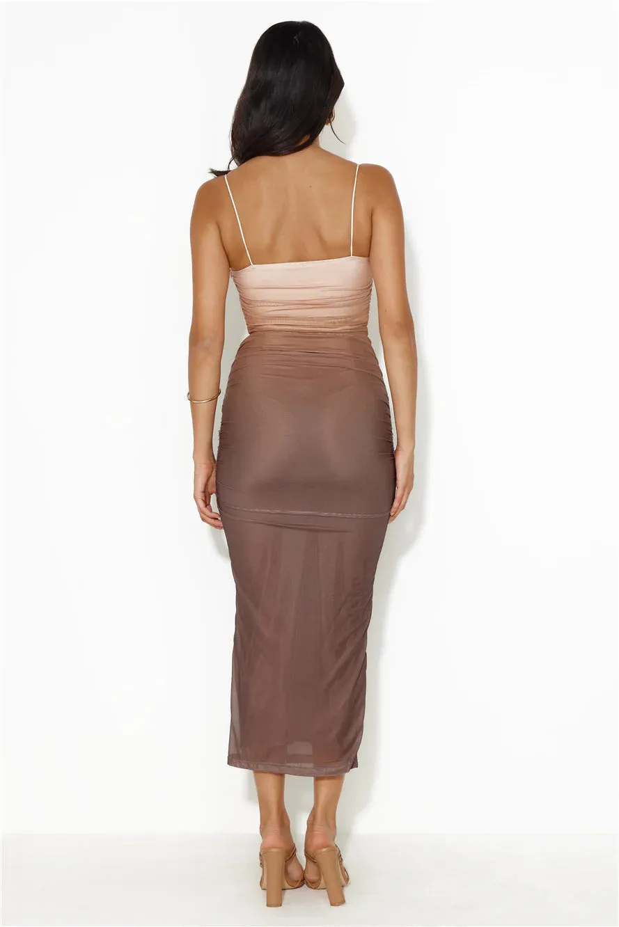 Ombre Lover Mesh Midi Dress Brown