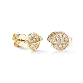 Orchid Gems Celestial Saturn Diamond Stud Earrings