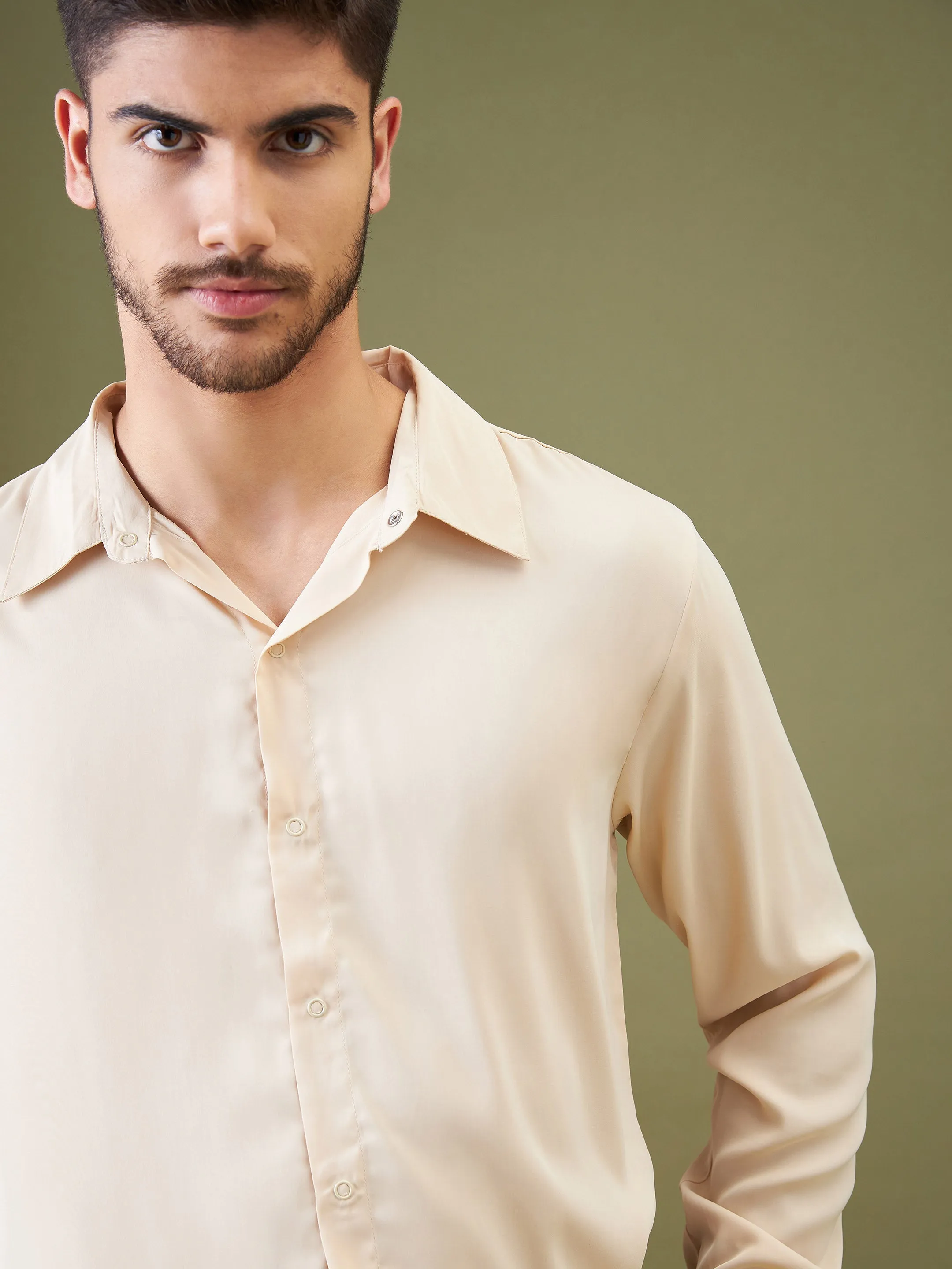 Unisex Beige Satin Relax Fit Shirt